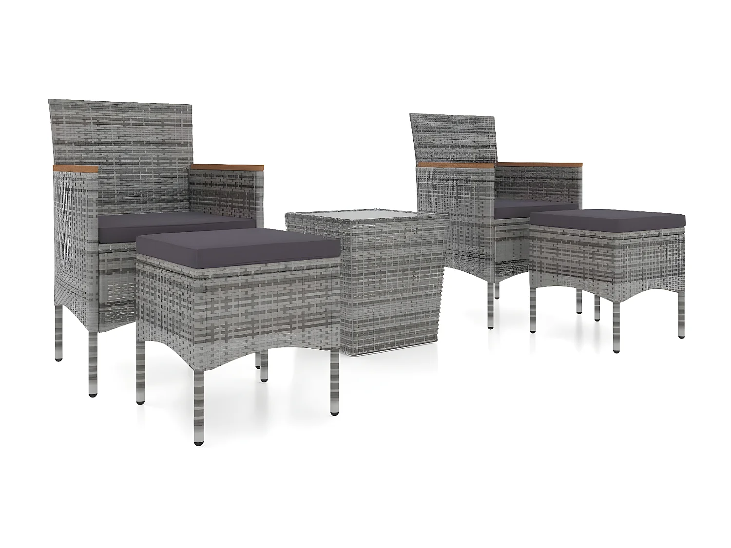 5 pzas Comedor de jardín ratán sintético vidrio templado gris KOW36369