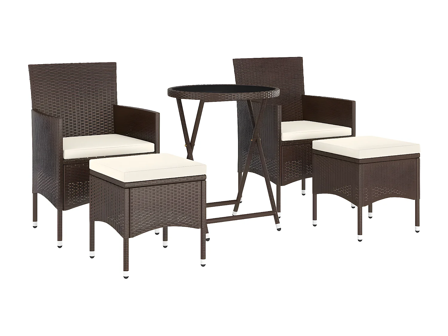 5-delige Bistroset poly rattan en gehard glas bruin NL688553