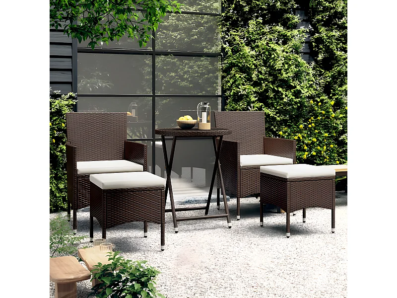 5 pzas Comedor de jardín ratán PE vidrio templado marrón KOW67600