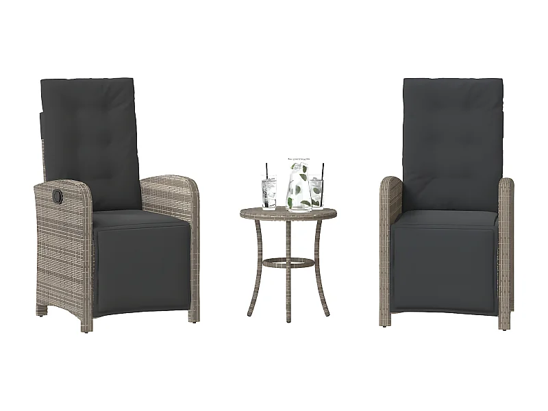 Ensemble de bistro 3 pcs avec coussins gris résine tressée GFDF89996