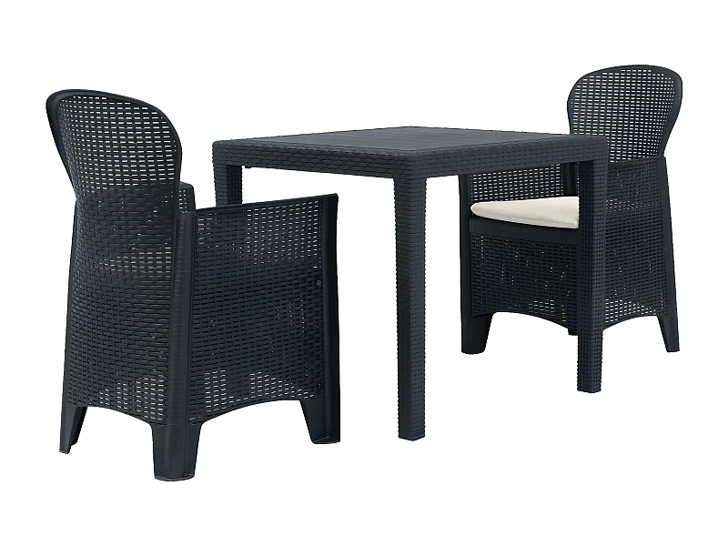 Ensemble de bistro 3 pcs Plastique Anthracite Aspect de rotin GFDF97530