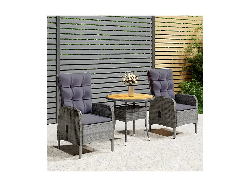 3 pcs conjunto de bistrô para jardim vime PE cinzento PT725580