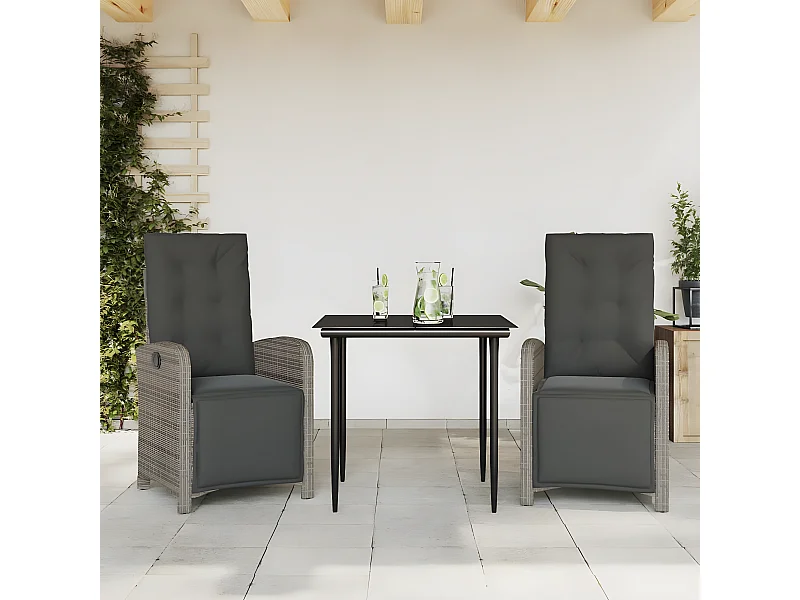Ensemble de bistro 3 pcs avec coussins gris résine tressée GFDF61773