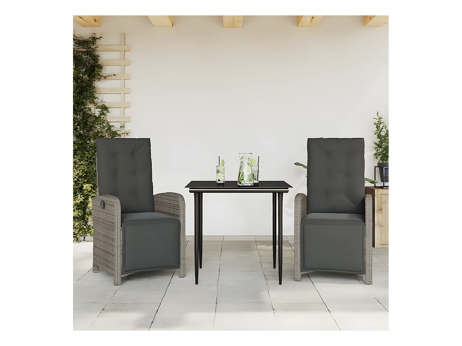 Ensemble de bistro 3 pcs avec coussins gris résine tressée GFDF61773