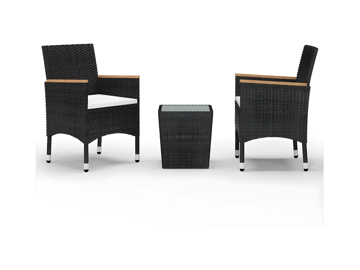 3 pcs conjunto de bistrô vime PE e vidro temperado preto PT727872