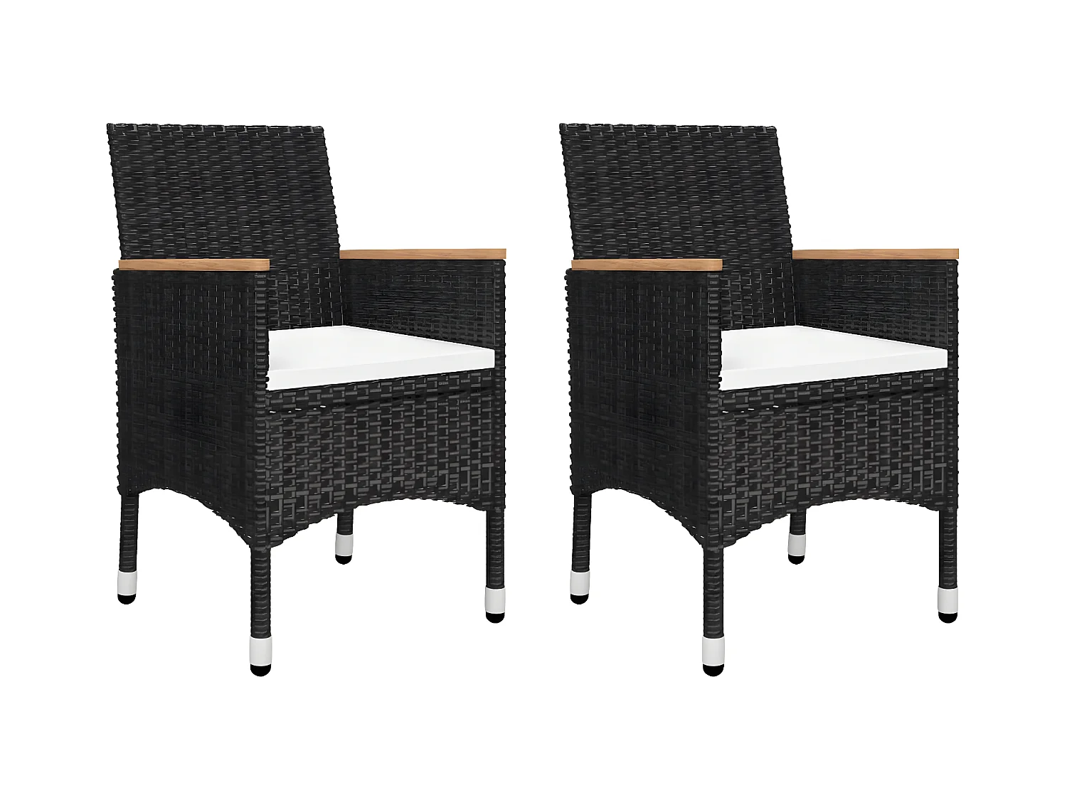 3 pcs conjunto de bistrô vime PE e vidro temperado preto PT727872