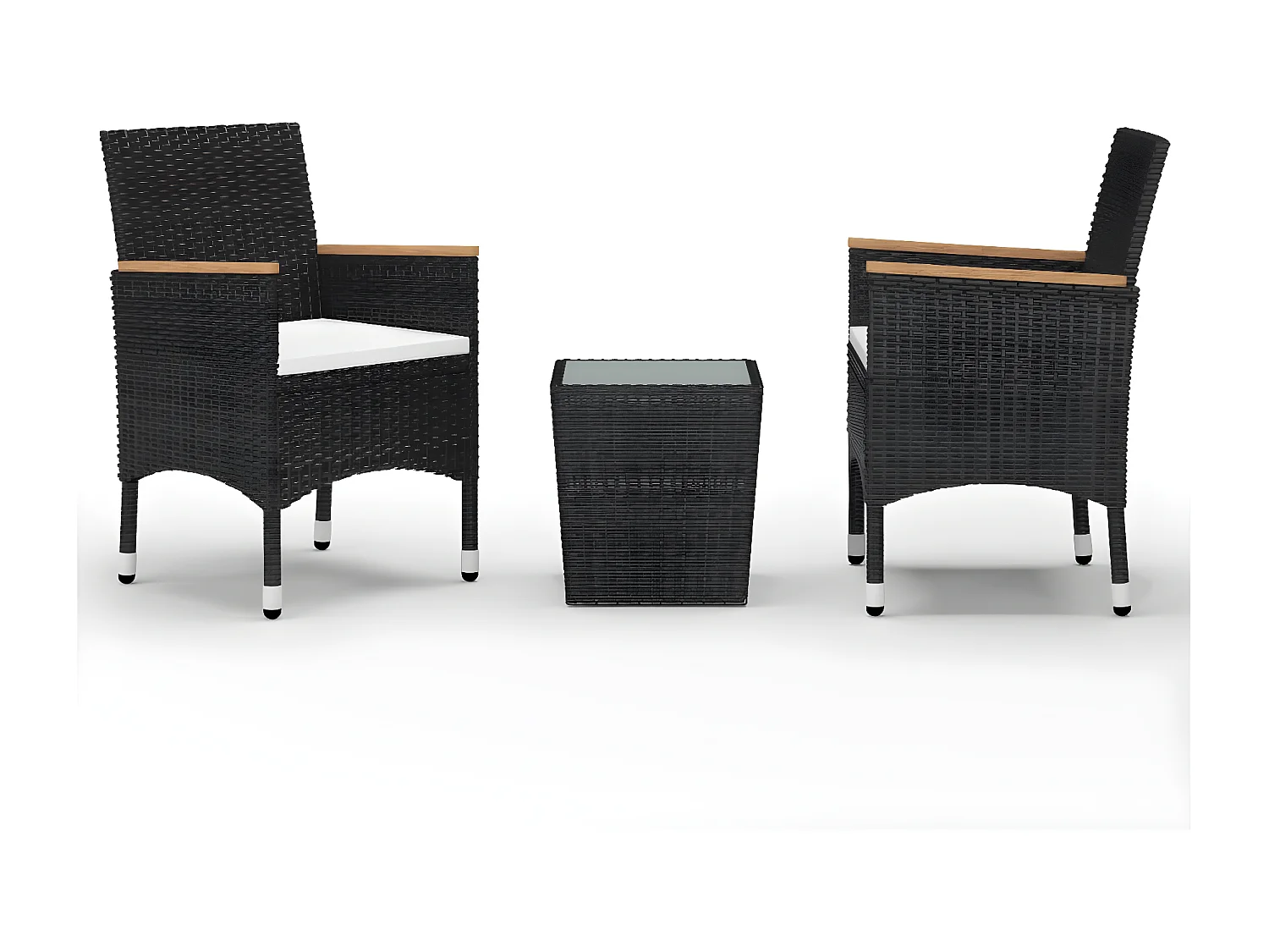 Ensemble de bistro 3 pcs Résine tressée et verre trempé Noir GFDF57948