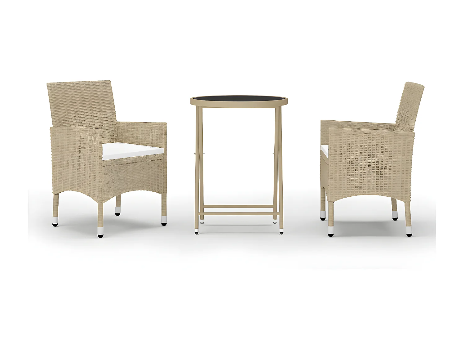 Ensemble de bistro 3 pcs Résine tressée et verre trempé Beige GFDF50689