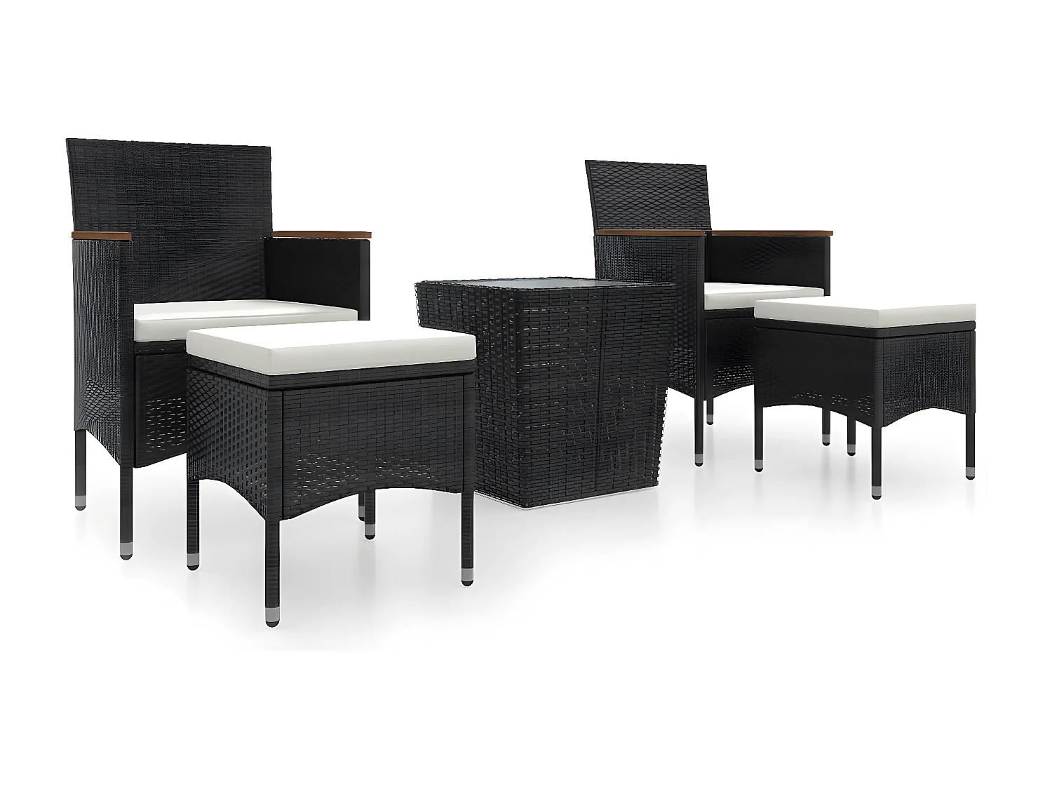 Ensemble de bistro 5 pcs Résine tressée et verre trempé Noir GFDF55078