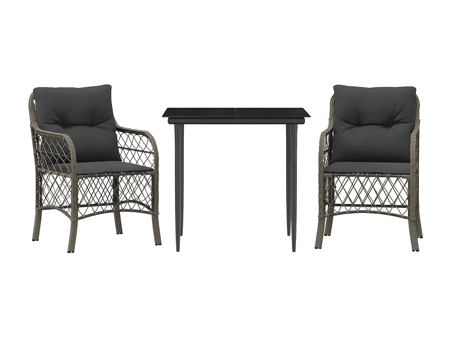 Ensemble de bistro 3 pcs avec coussins gris résine tressée GFDF97646