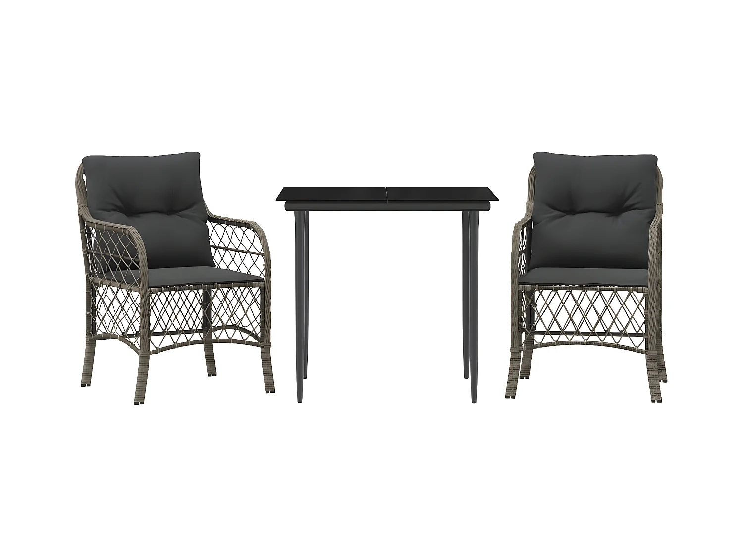 Sillas y mesita de jardín con cojines 3 piezas ratán PE gris ES768358