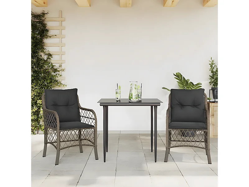 Ensemble de bistro 3 pcs avec coussins gris résine tressée GFDF97646