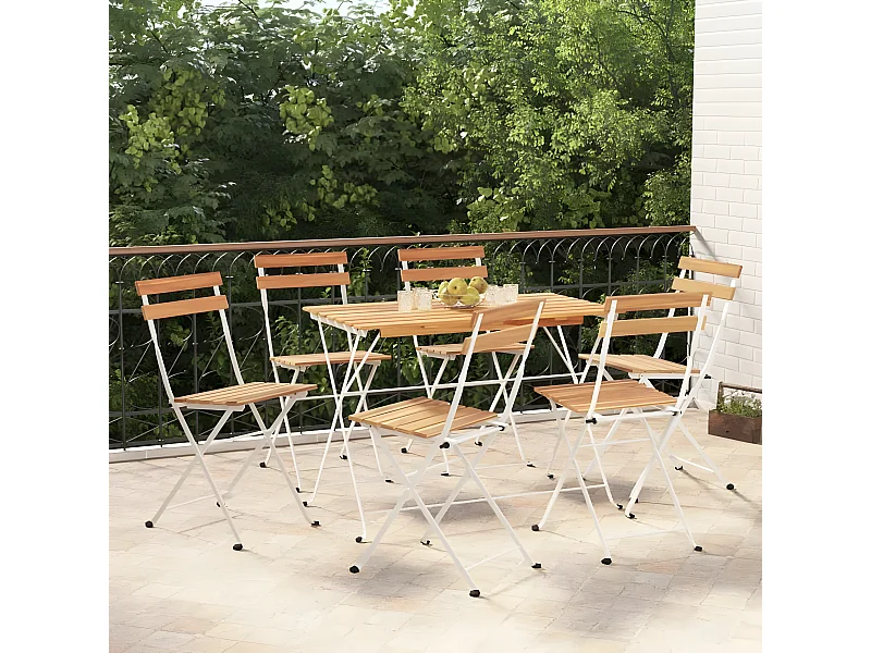 Ensemble de bistro pliable 7 pcs bois d'acacia solide et acier GFDF59166