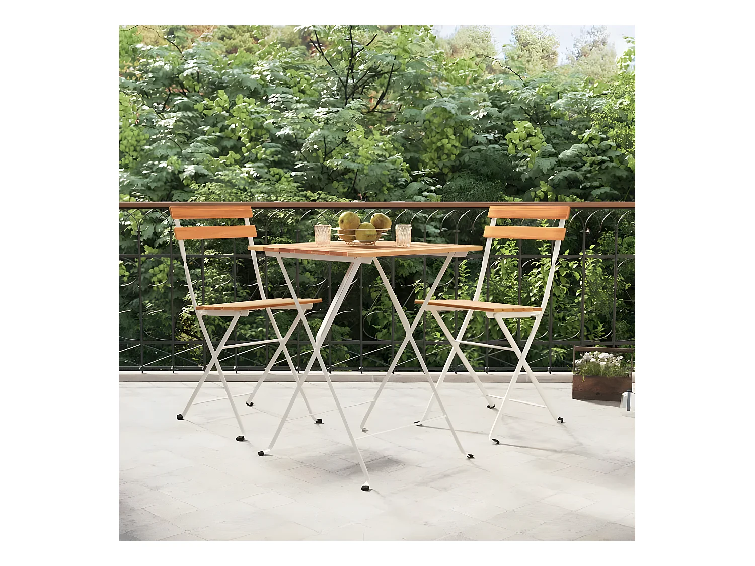Ensemble de bistro pliable 3 pcs Bois d'acacia solide et acier GFDF87392