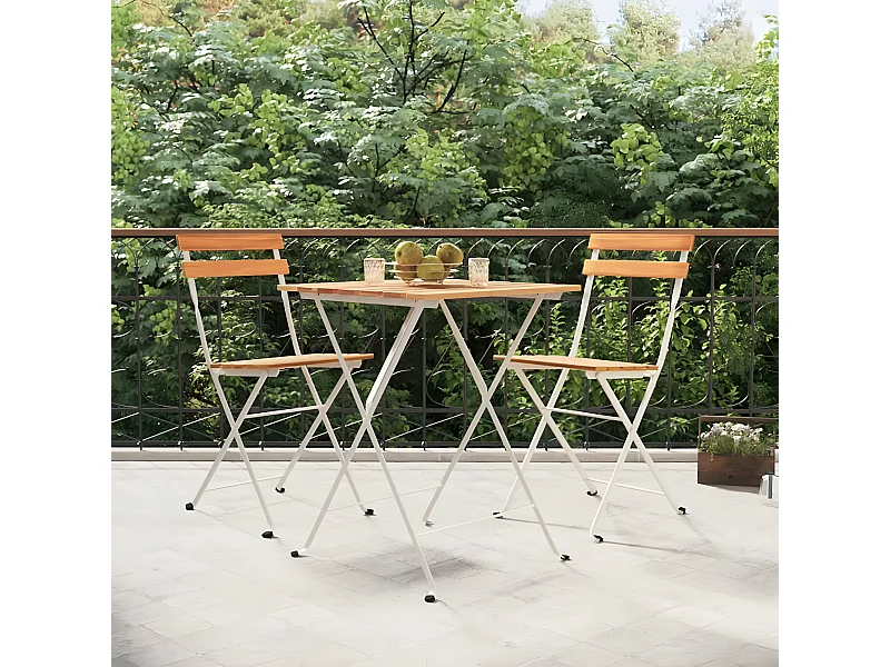 Ensemble de bistro pliable 3 pcs Bois d'acacia solide et acier GFDF87392