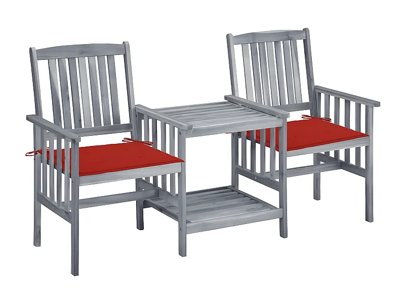 Salle à manger de jardin-Chaises de jardin avec table à thé et coussins Acacia solide GFDF88733