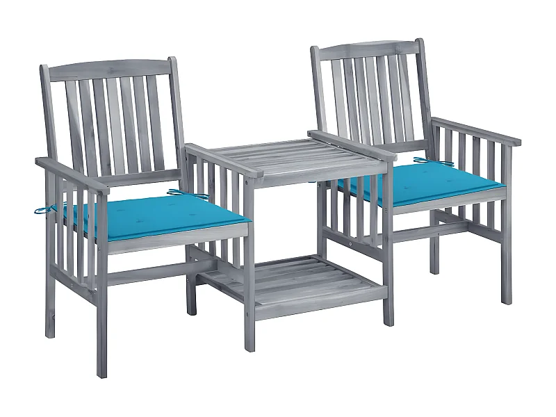 Salle à manger de jardin-Chaises de jardin avec table à thé et coussins Acacia solide GFDF83163
