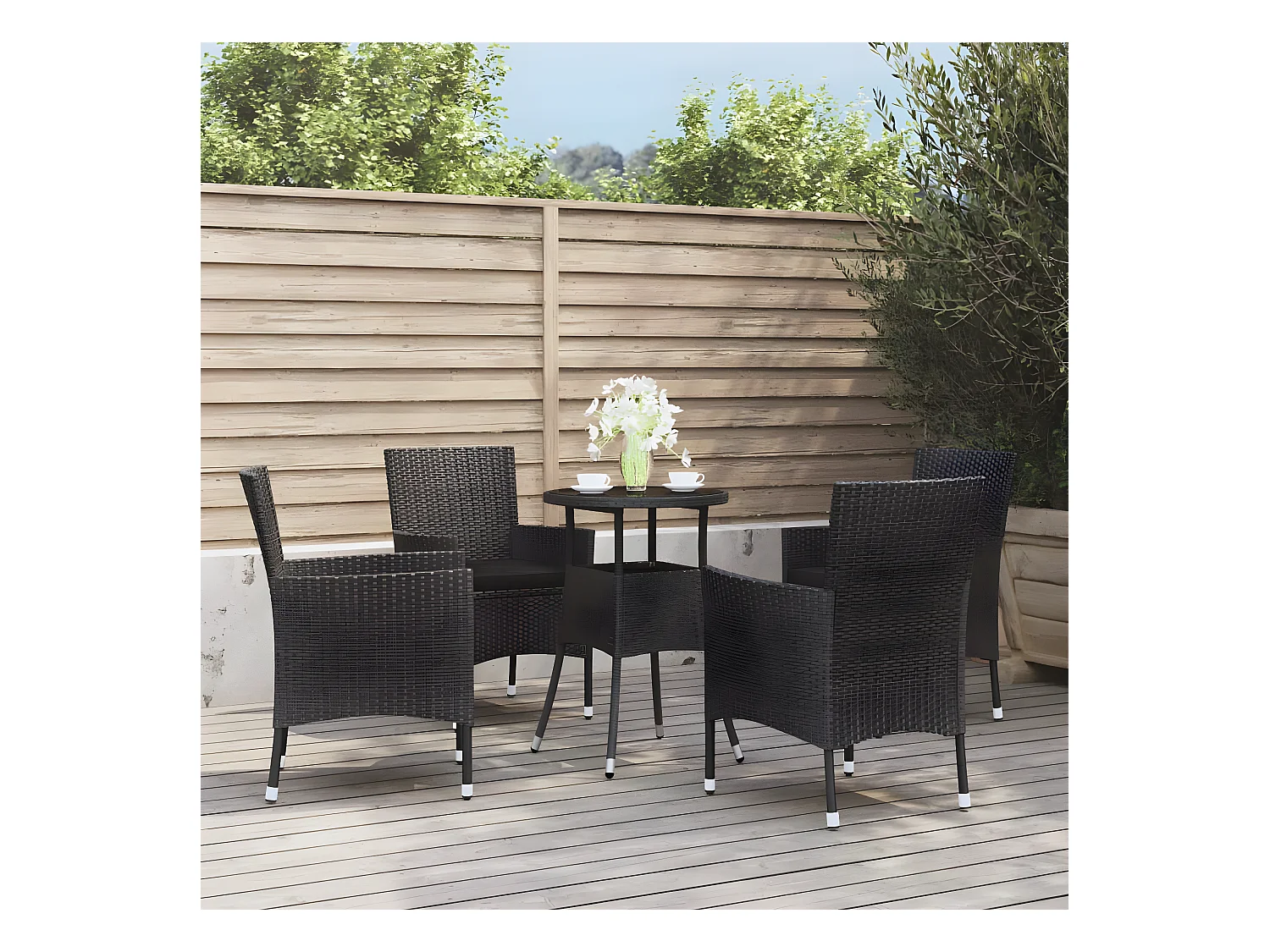 Ensemble de bistro de jardin 5 pcs coussins noir poly rotin GFDF13459
