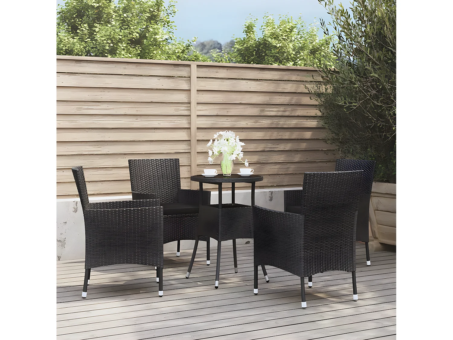 Ensemble de bistro de jardin 5 pcs coussins noir poly rotin GFDF13459