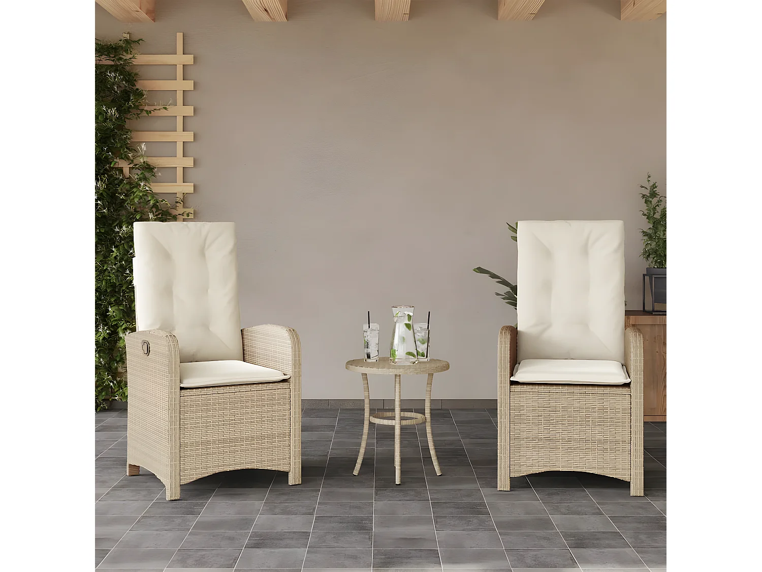 Ensemble de bistro 3 pcs avec coussins beige résine tressée GFDF37462