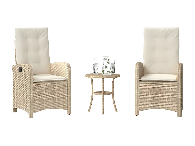 Ensemble de bistro 3 pcs avec coussins beige résine tressée GFDF37462