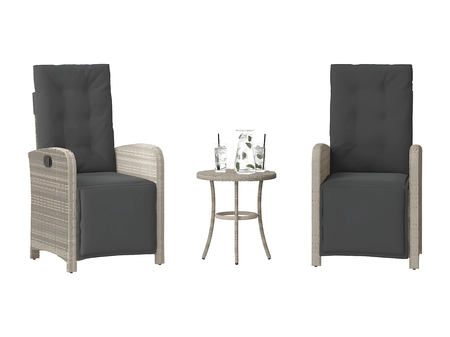 Ensemble de bistro 3 pcs et coussins gris clair résine tressée GFDF44658