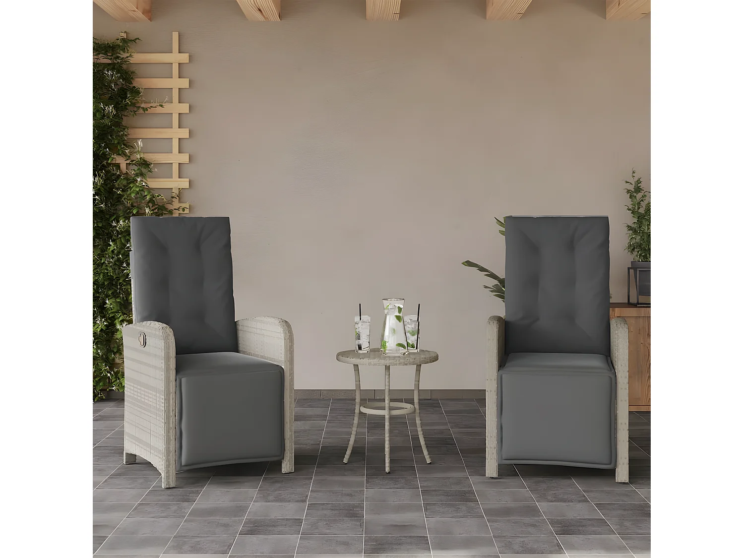 Ensemble de bistro 3 pcs et coussins gris clair résine tressée GFDF44658