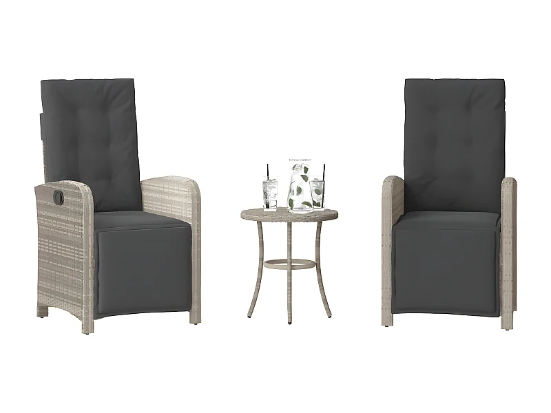 Ensemble de bistro 3 pcs et coussins gris clair résine tressée GFDF44658