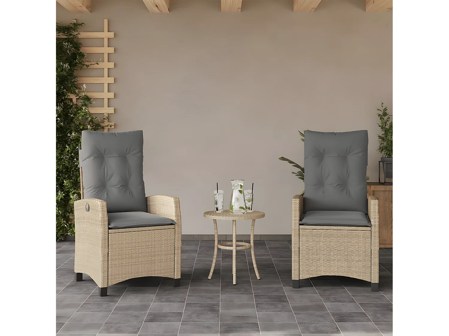 Ensemble de bistro 3 pcs coussins mélange beige résine tressée GFDF79573