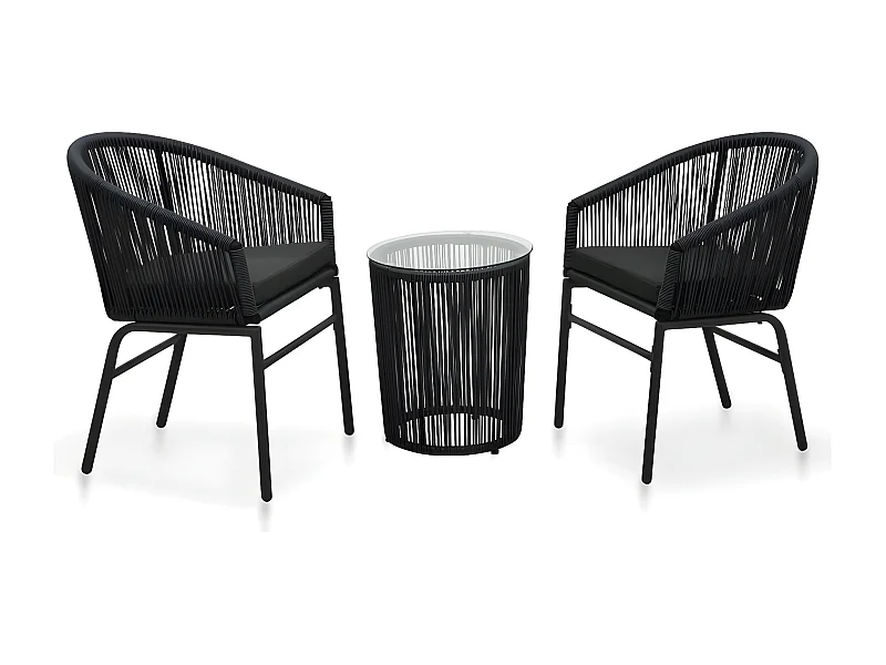 3-delige Bistroset met kussens PE-rattan zwart NL232277