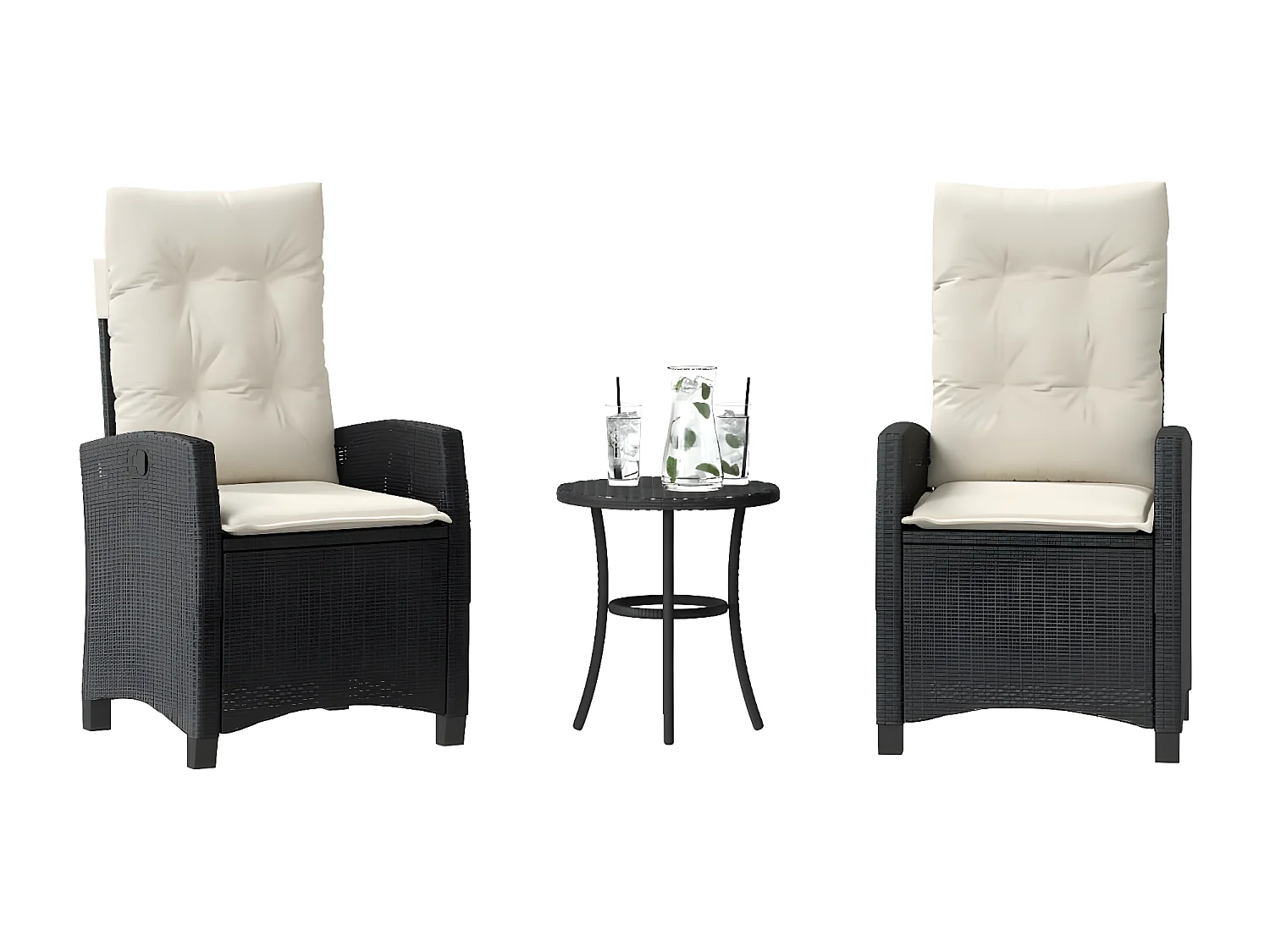 Ensemble de bistro 3 pcs avec coussins noir résine tressée GFDF80712