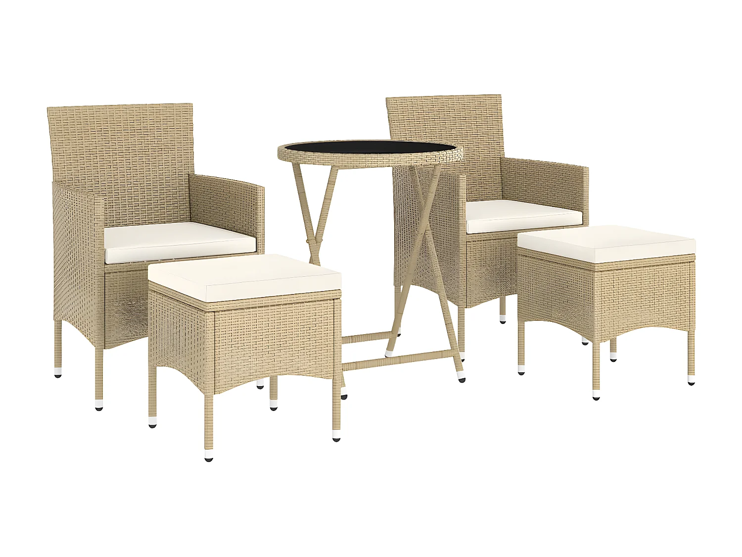 Ensemble de bistro 5 pcs Résine tressée et verre trempé Beige GFDF13560