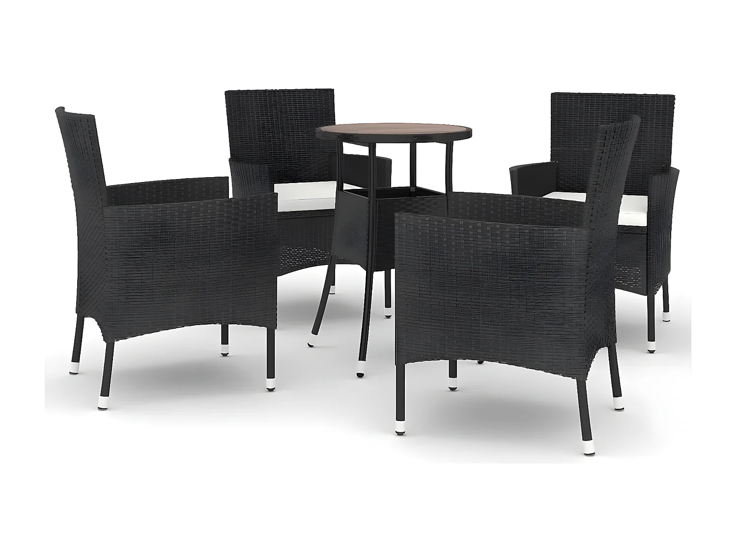 5 pcs conjunto bistrô de jardim c/ almofadões vime PE preto PT616428