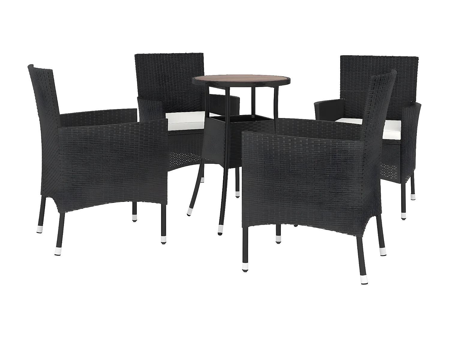 5 pcs conjunto bistrô de jardim c/ almofadões vime PE preto PT616428