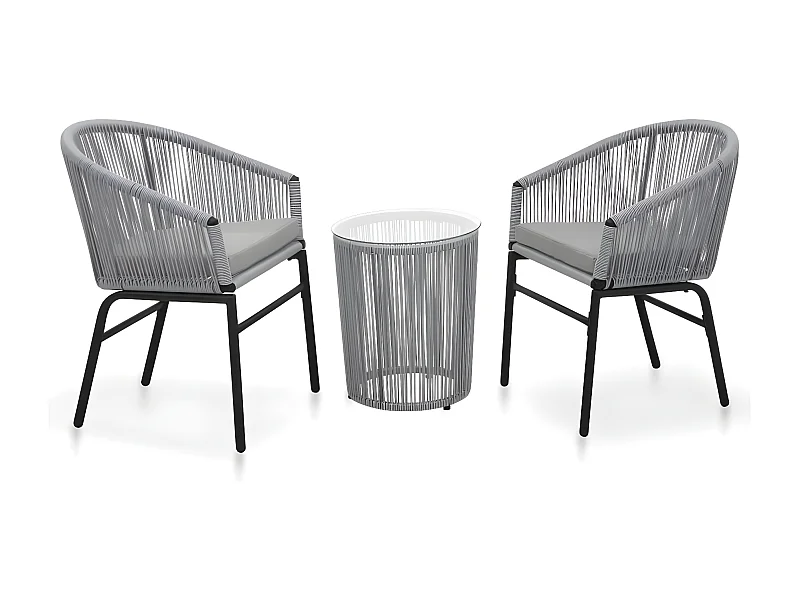 Ensemble de bistro 3 pcs avec coussins Rotin PE Gris GFDF20928