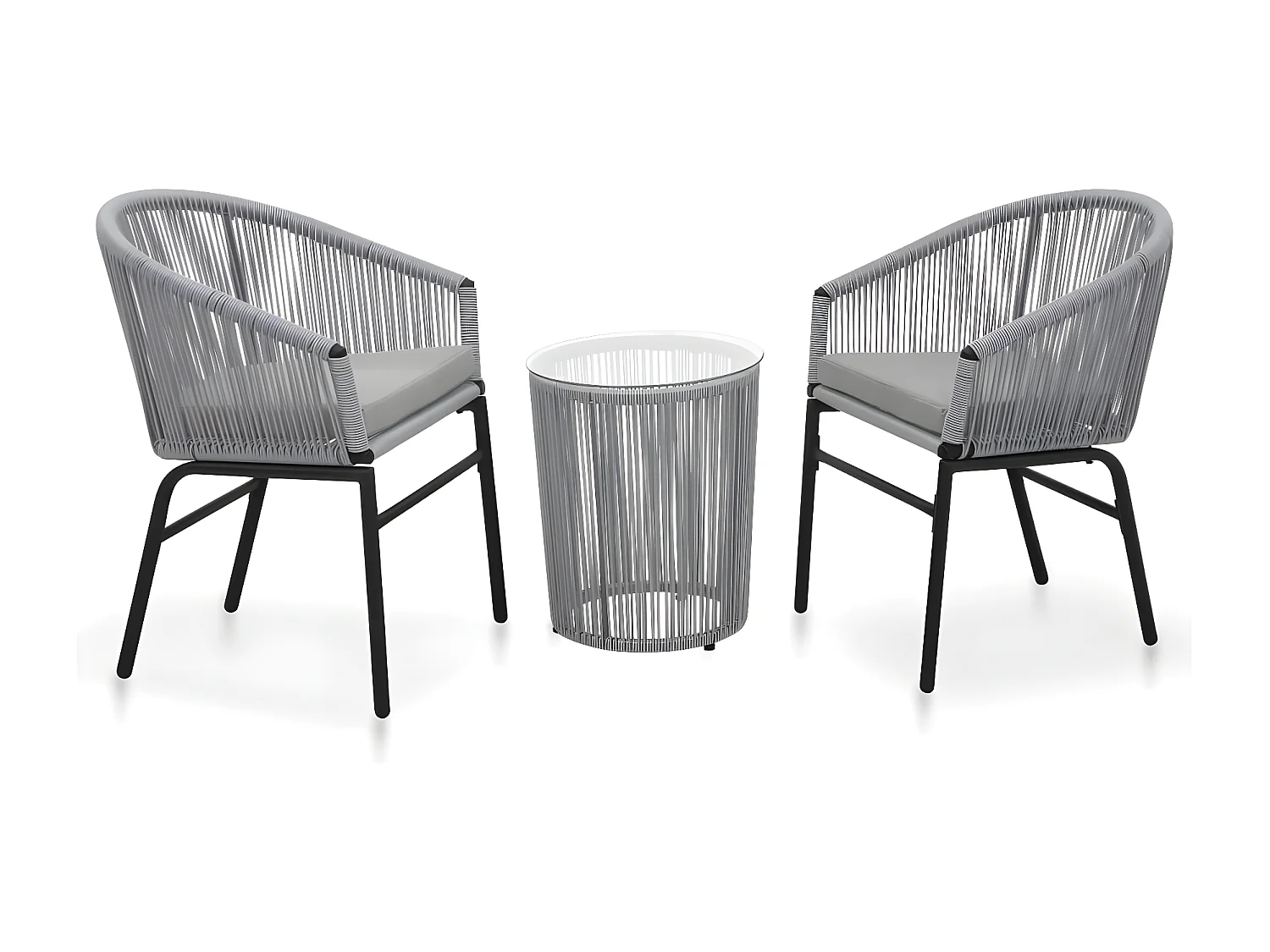 Ensemble de bistro 3 pcs avec coussins Rotin PE Gris GFDF20928