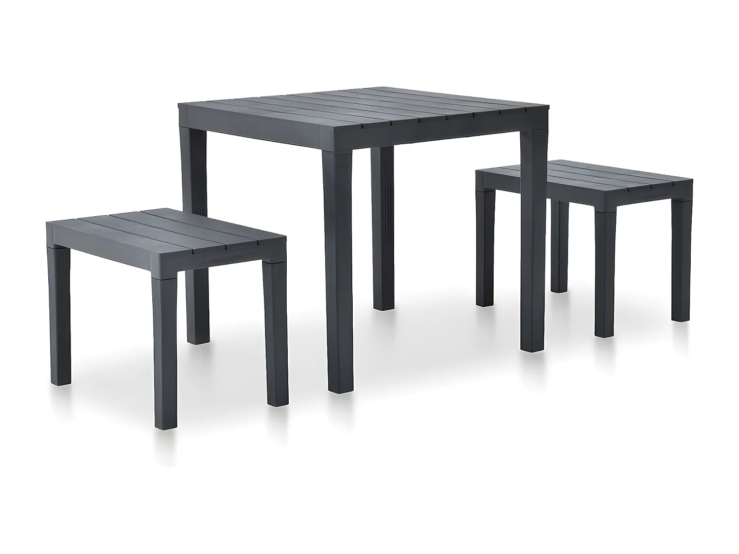 Salon de jardin-Table de jardin + 2 bancs Plastique Anthracite GFDF38459