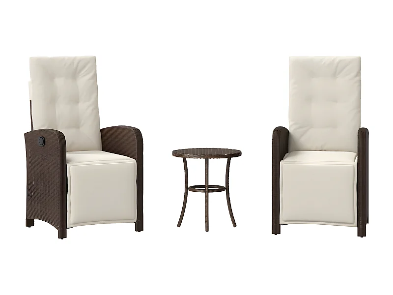 Ensemble de bistro 3 pcs avec coussins marron résine tressée GFDF45399