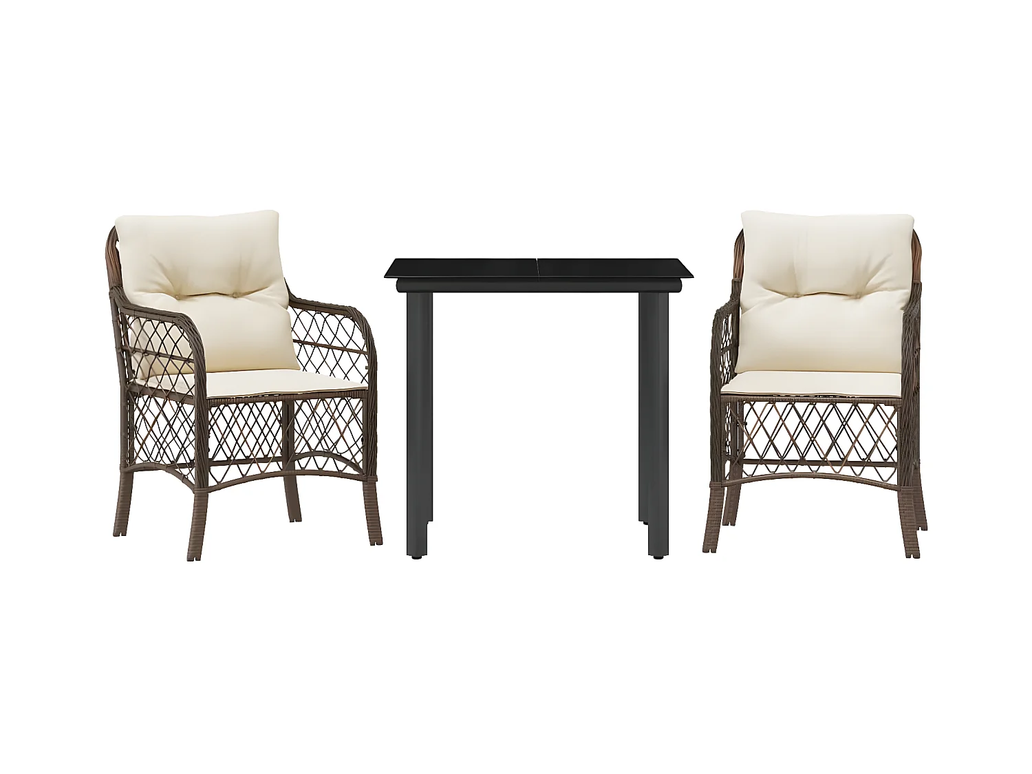 3-delige Bistroset met kussens poly rattan bruin NL854210