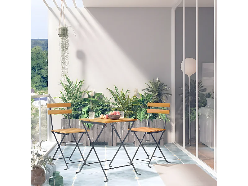Mobilier de bistro pliable 3 pcs Bois d'acacia solide GFDF63652