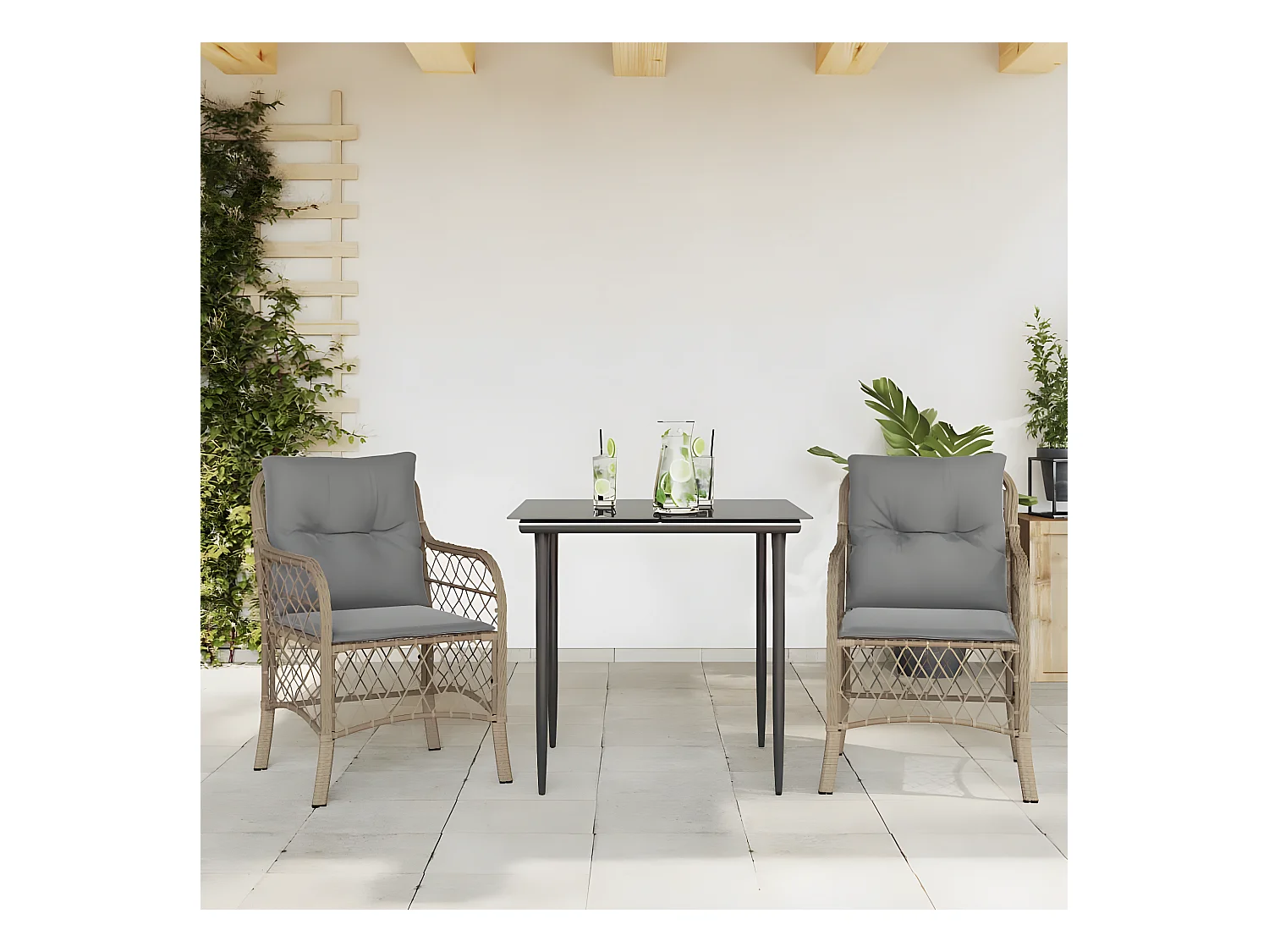 Ensemble de bistro 3 pcs coussins mélange beige résine tressée GFDF21443