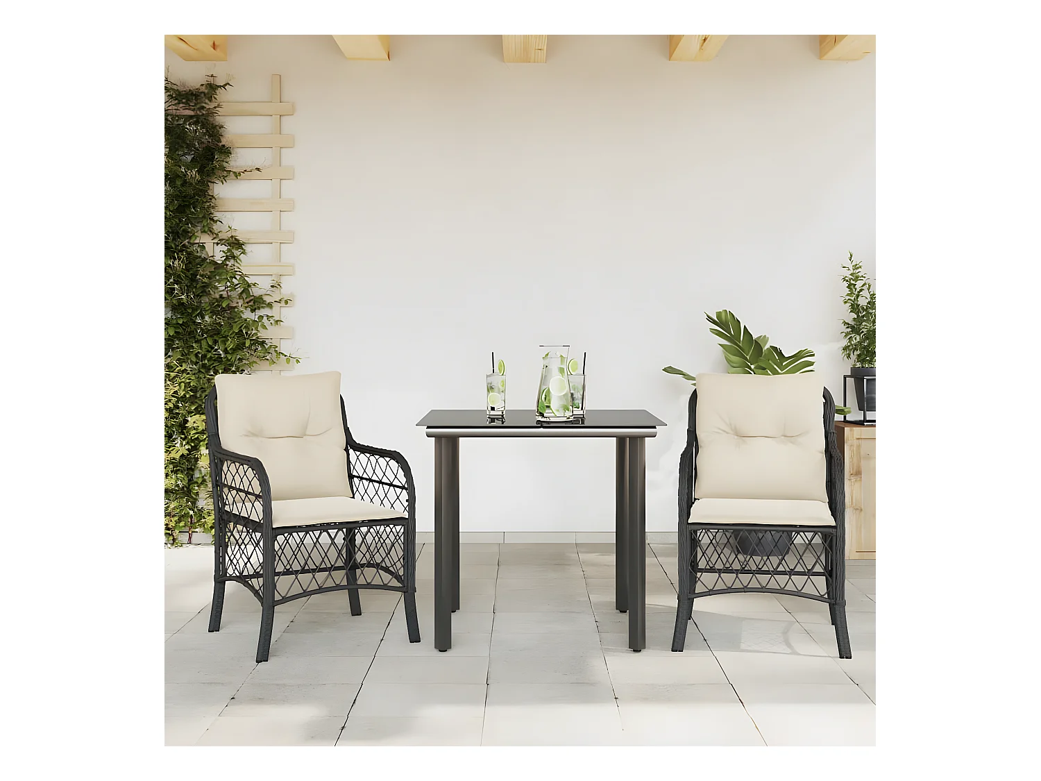 Ensemble de bistro 3 pcs avec coussins noir résine tressée GFDF81825