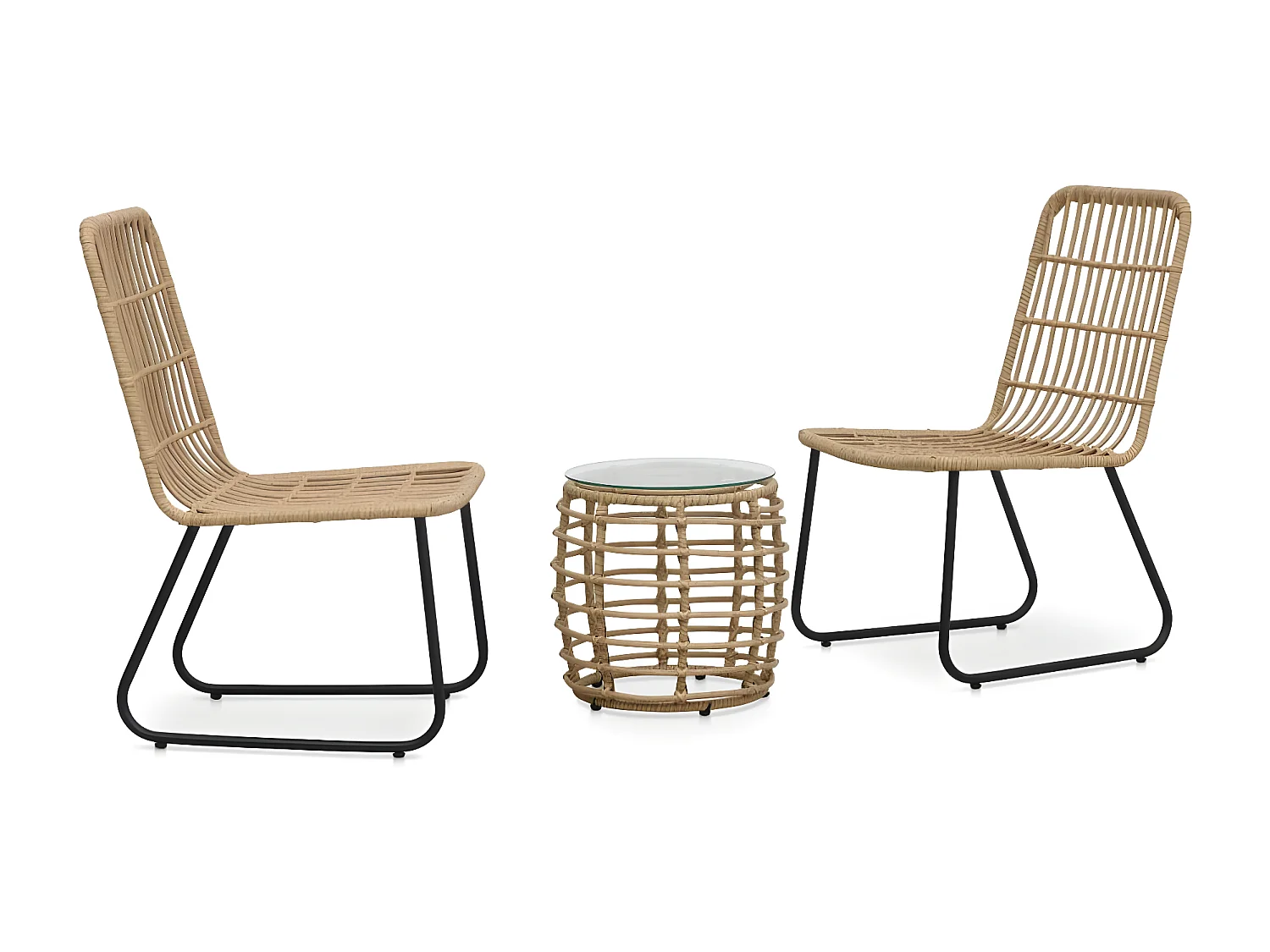 Ensemble de bistro 3 pcs Résine tressée Chêne GFDF51363