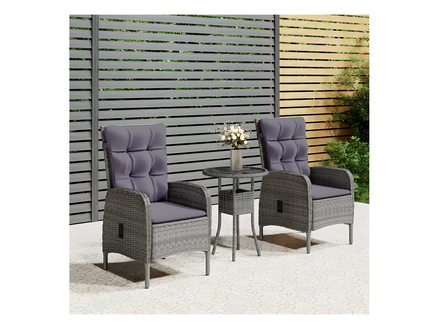 Mobilier de bistro de jardin 3 pcs Résine tressée Gris GFDF14755