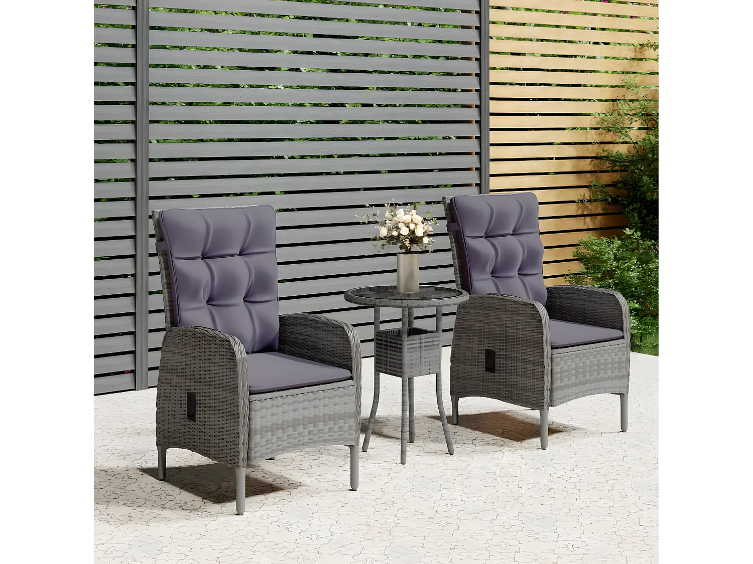 Mobilier de bistro de jardin 3 pcs Résine tressée Gris GFDF14755
