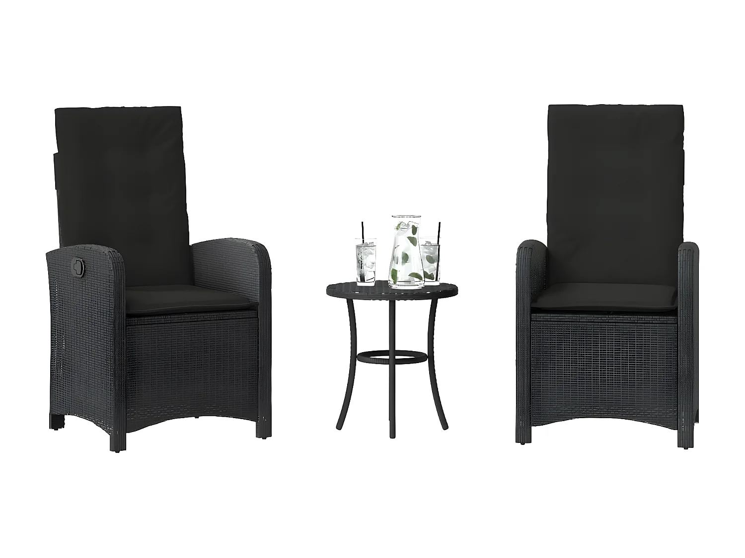 Ensemble de bistro 3 pcs avec coussins noir résine tressée GFDF90326