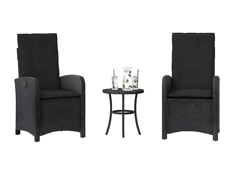 Ensemble de bistro 3 pcs avec coussins noir résine tressée GFDF90326