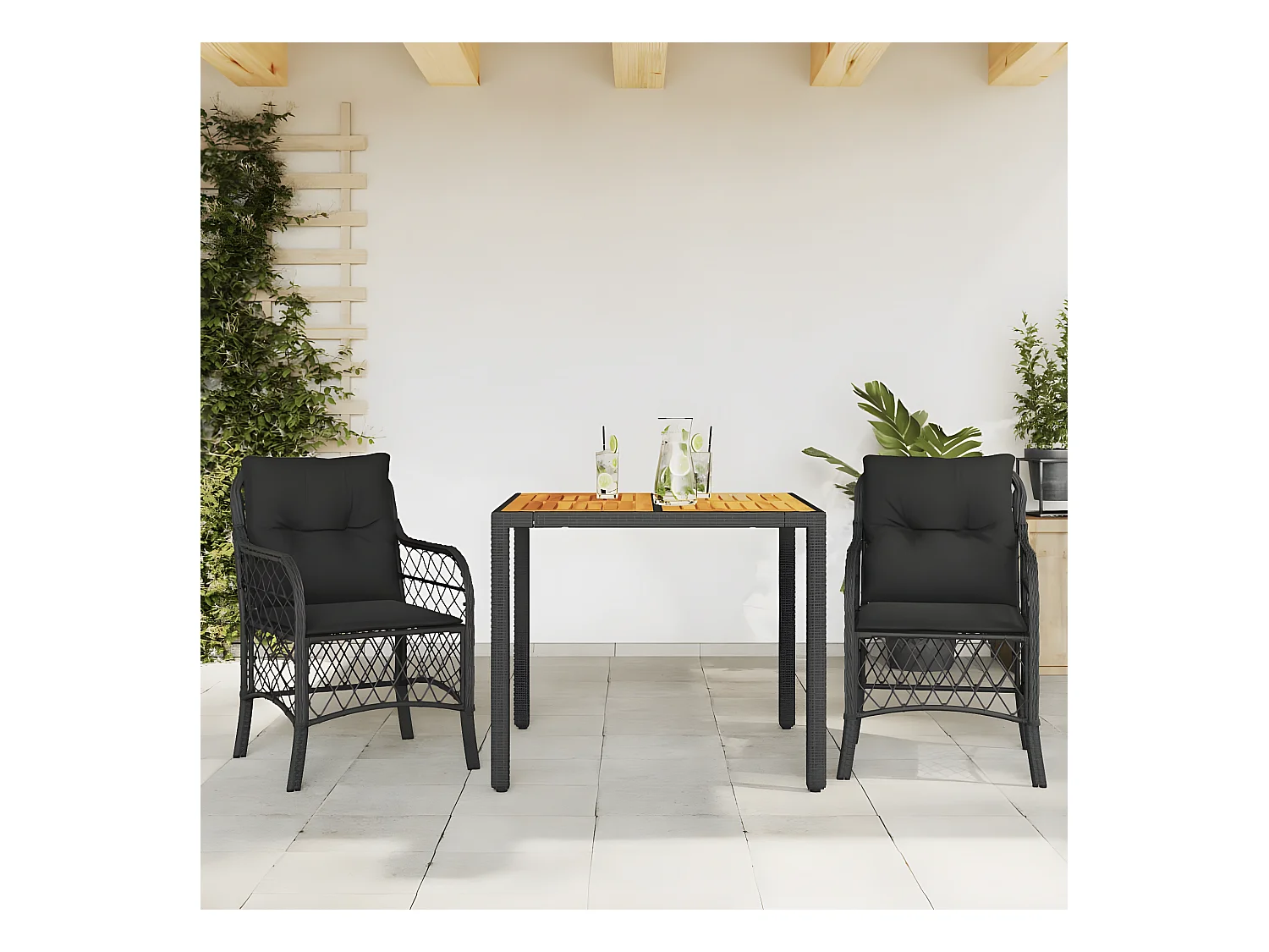 Ensemble de bistro 3 pcs avec coussins noir résine tressée GFDF71672