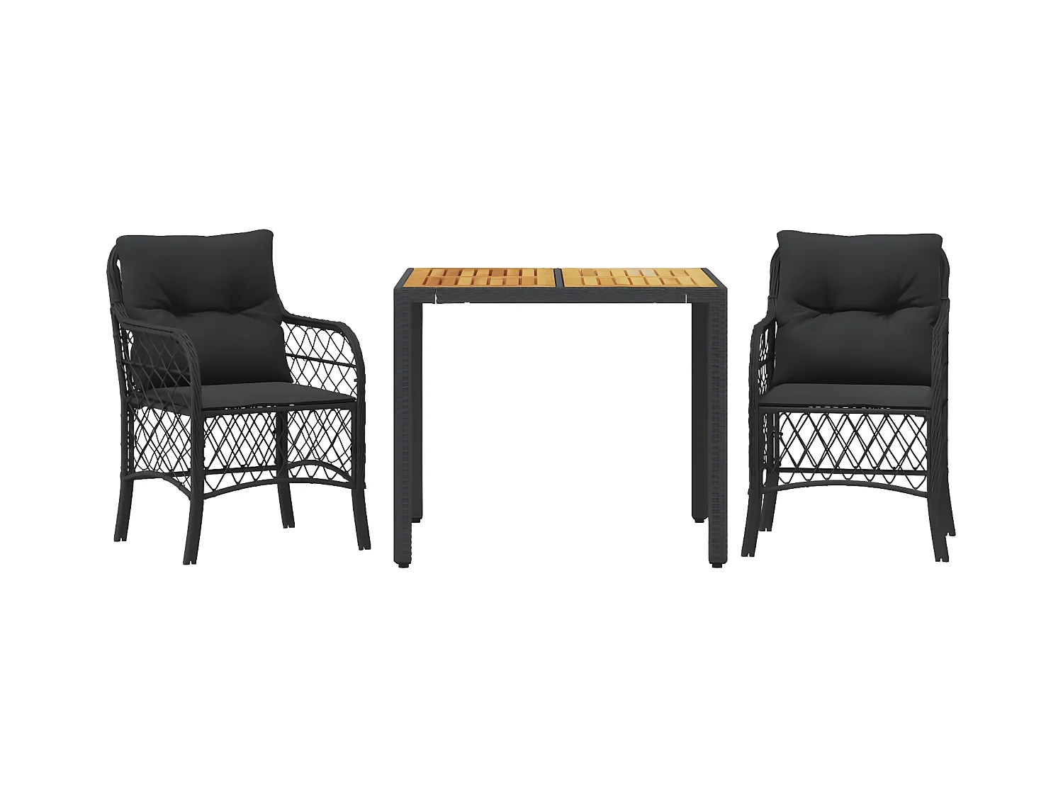 3 pzas Comedor de jardín con cojines ratán sintético negro KOW88866