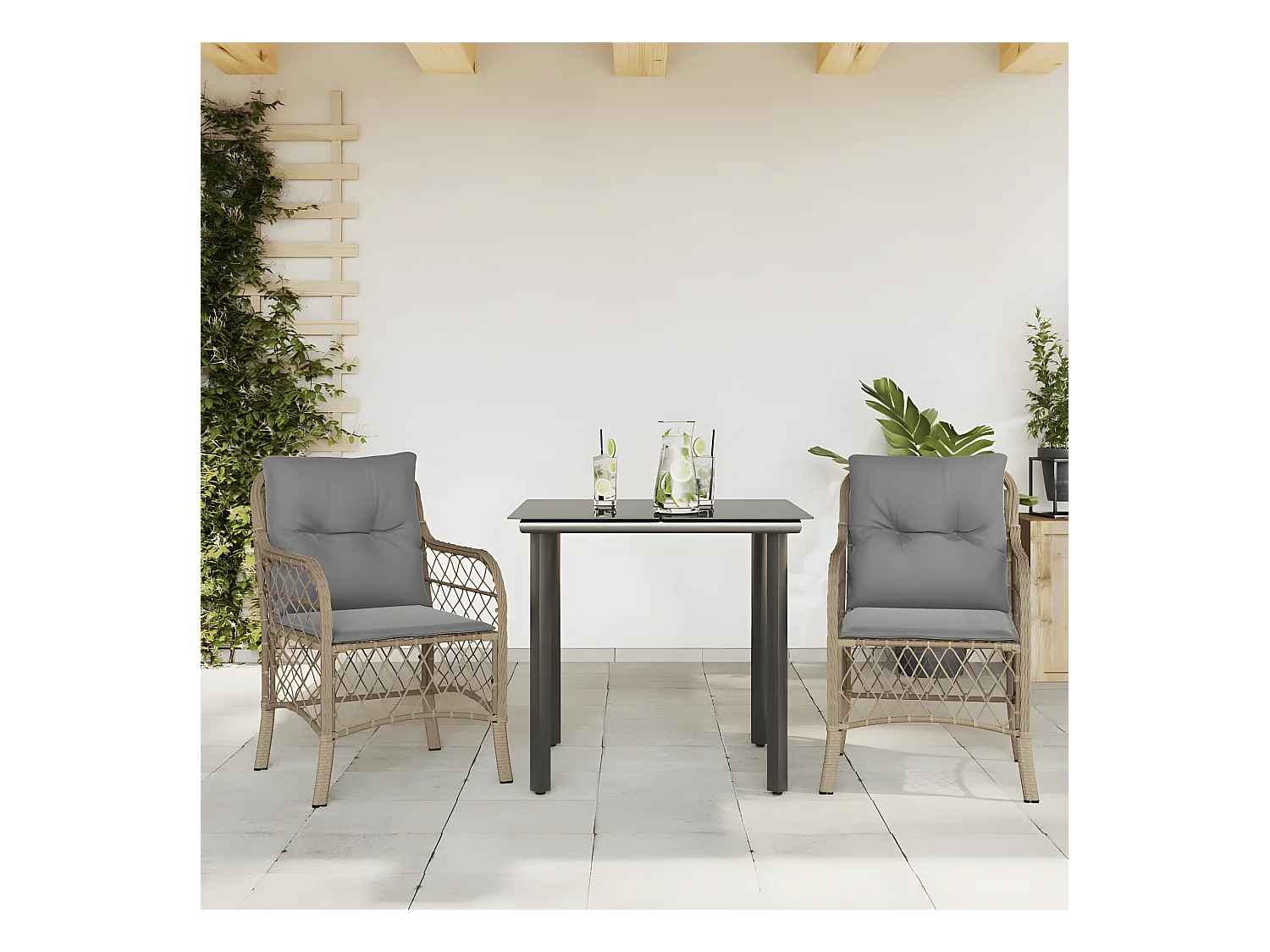 Ensemble de bistro 3 pcs coussins mélange beige résine tressée GFDF19765